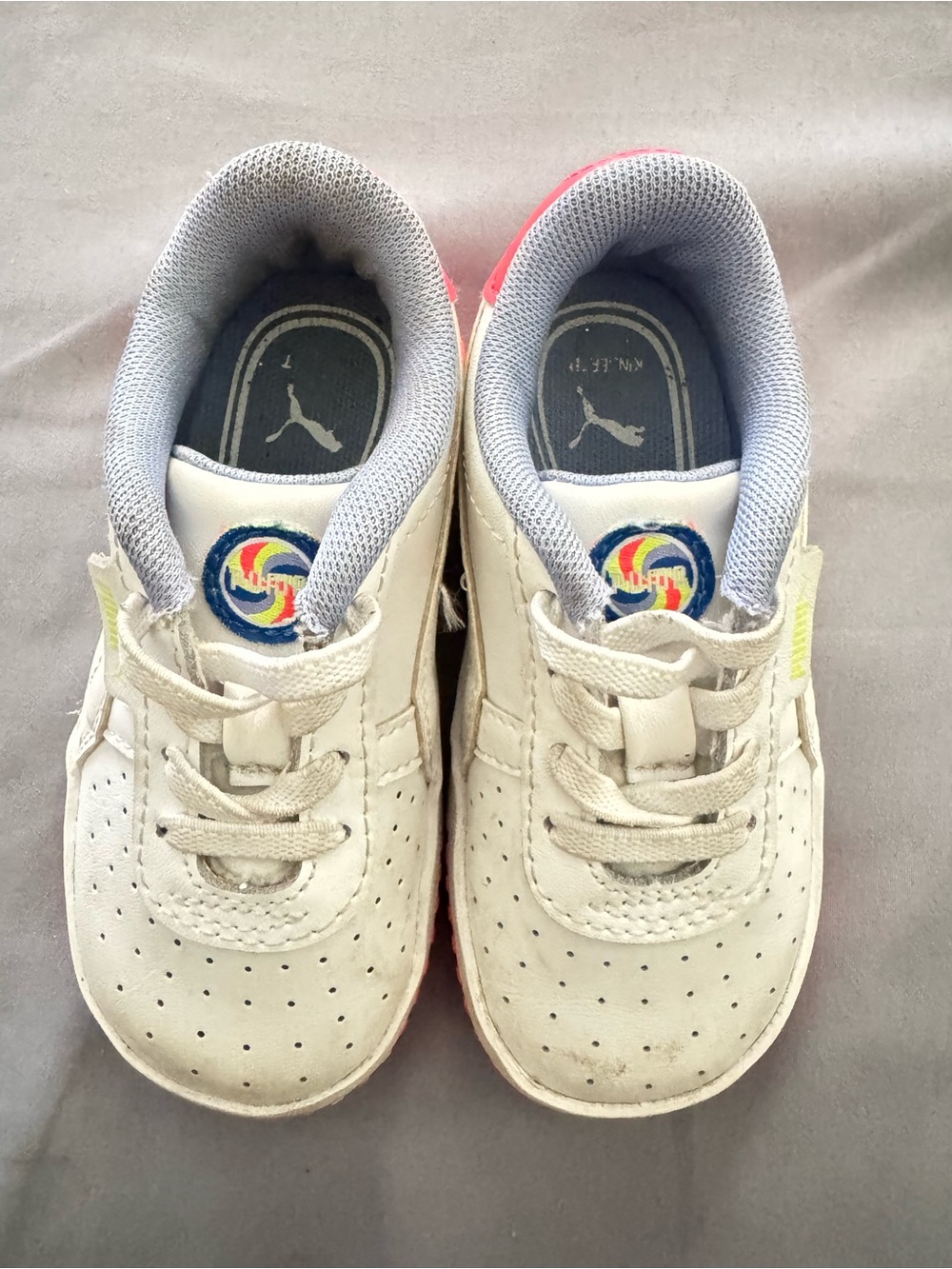 Puma White Kids Sneakers with Rainbow Accent
